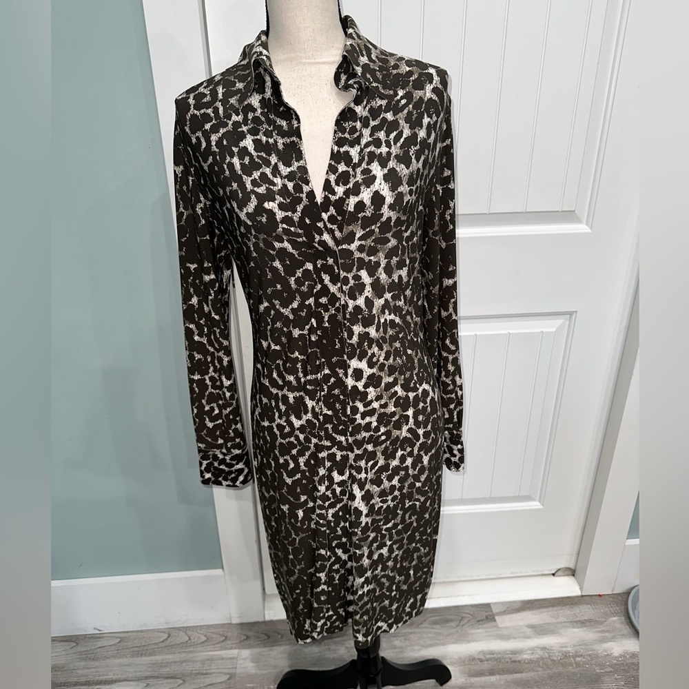 Norma Kamali Women’s Animal Print collared shirt dress size small